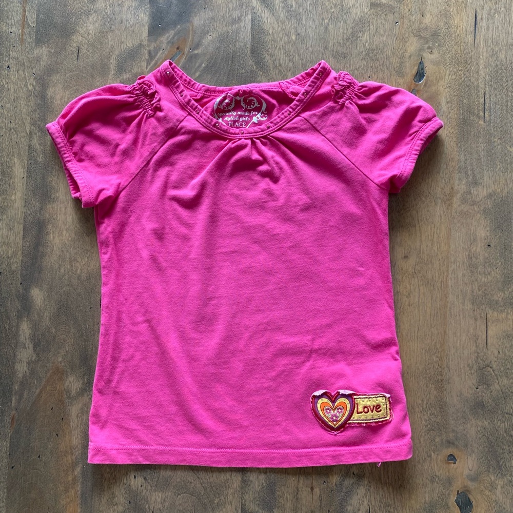 Pink Kids T-Shirt with Heart Patch